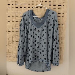 Free People Light Blue Floral Thermal Pullover